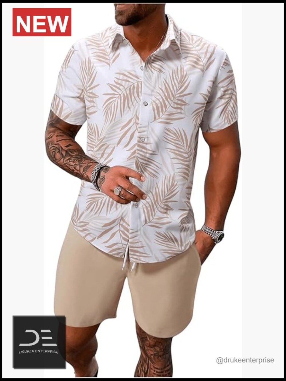 Matching Hawaiian 2 Piece Set: Tropical Print Shirt and Shorts for Men
